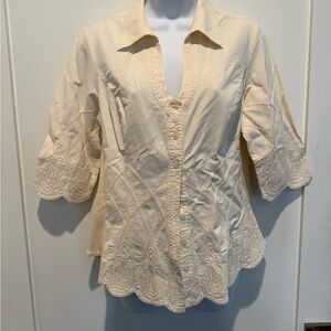 Soft Surroundings Beige Embroidered Blouse